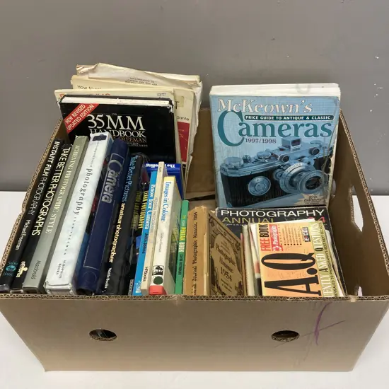 Box lot Camera Books, Photography Albums, McKeown's 1997/1998 Guide Etc
